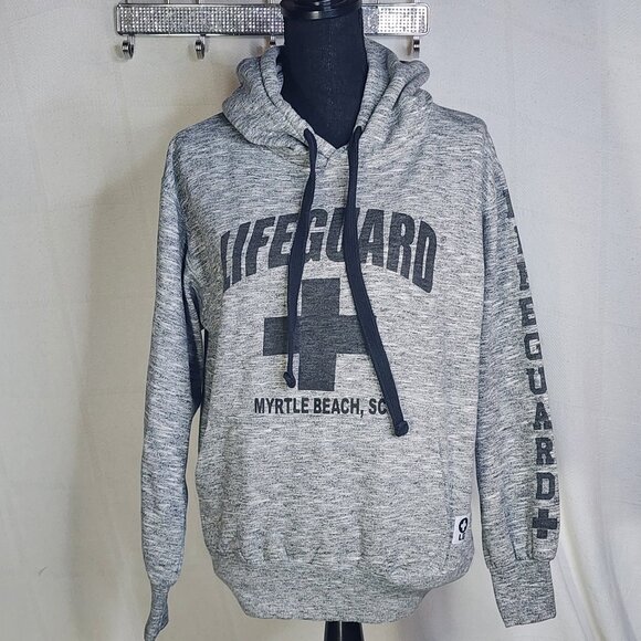 Popularity Products Lifeguard Myrtle Beach SC Cotton Poly Grey Black LS Hoodie S - Picture 1 of 16